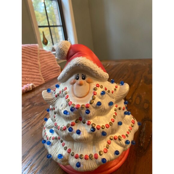 Vintage Ceramic Light-Up Santa Christmas Tree With Festive Red & Blue Beads - Picture 3 of 8